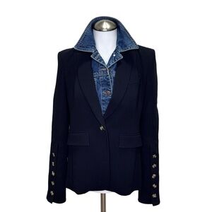 $695 VERONICA BEARD Steele Cutaway Button-Cuff Tailored Dickey Blazer Sz 2 Blue